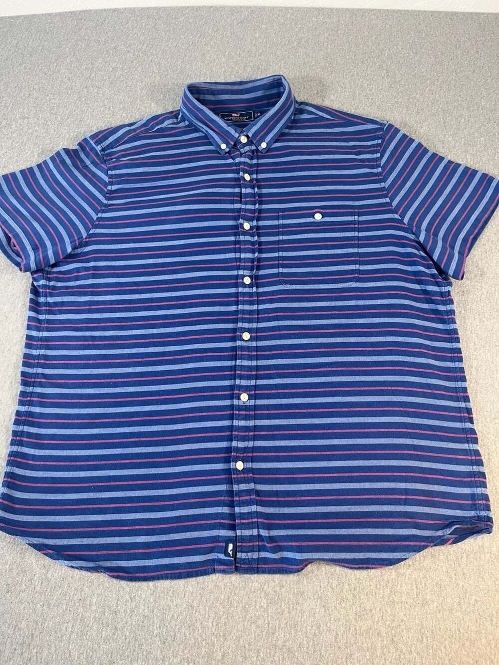 Vineyard Vines Blue Shoal Stripe Cotton/Linen Short Sleeve Shirt Men’s XL